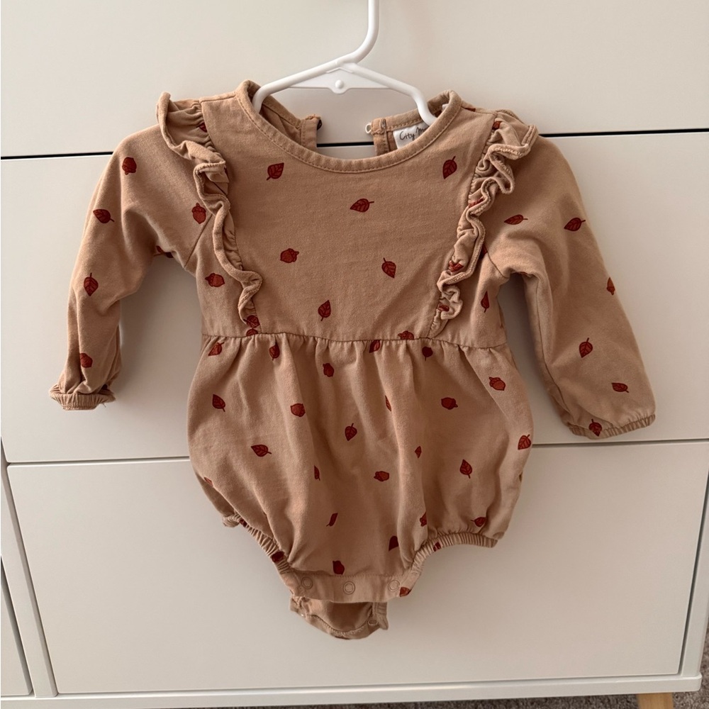 Charming Tan and Red Ruffle Baby Bodysuit